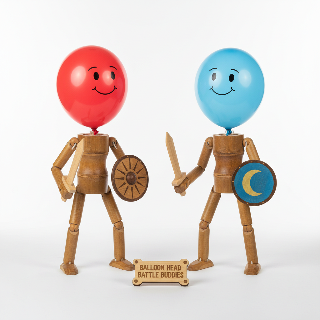 Handmade Balloon Heads Wooden Fighter Puppets
